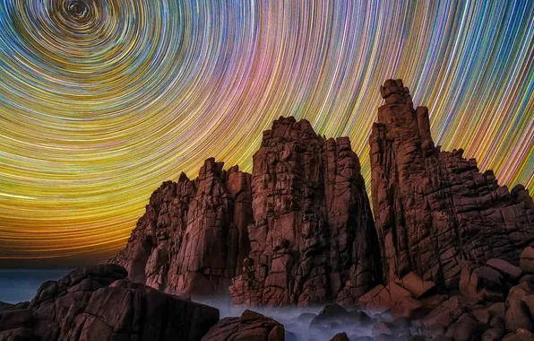 Picture the sky, stars, rocks, Victoria, Australia, Cape Woolamai