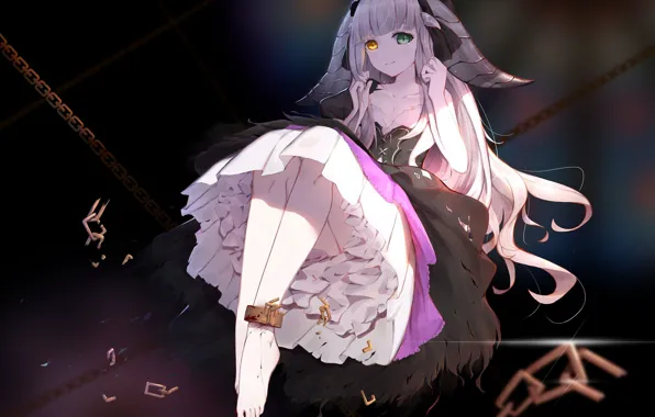Girl, chain, horns, the fluffy skirt