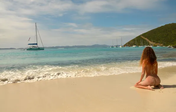 Girl, sexy, ass, beach, long hair, legs, sea, nature