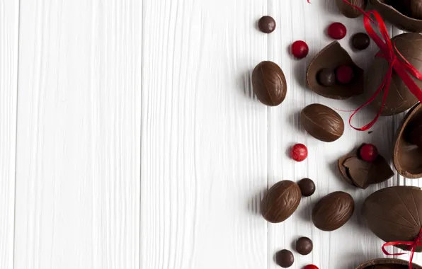 Chocolate, eggs, candy, white background, chocolate eggs