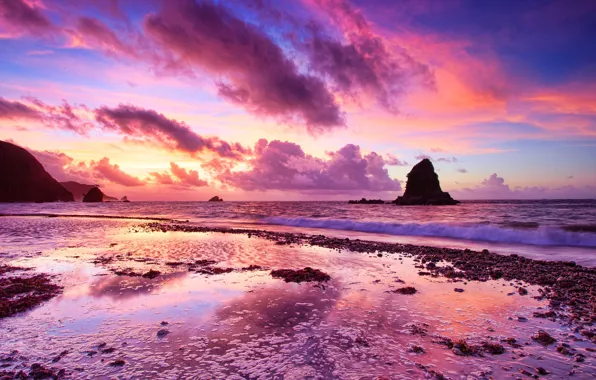 Picture sea, wave, the sky, clouds, landscape, sunset, color, the evening