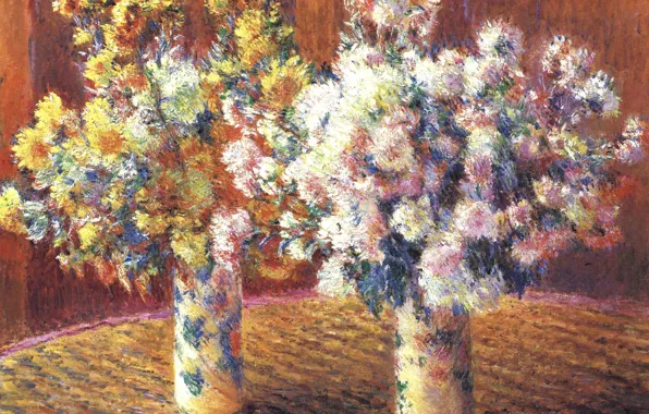 Flowers, picture, still life, Claude Monet, Two Vases with Chrysanthemums