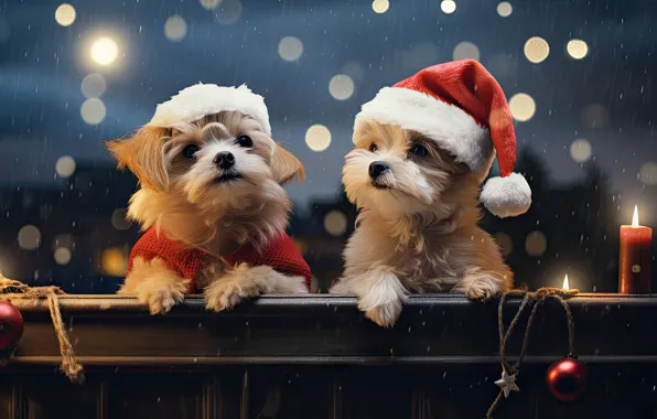 Dogs, look, lights, dog, Christmas, gifts, New year, friends