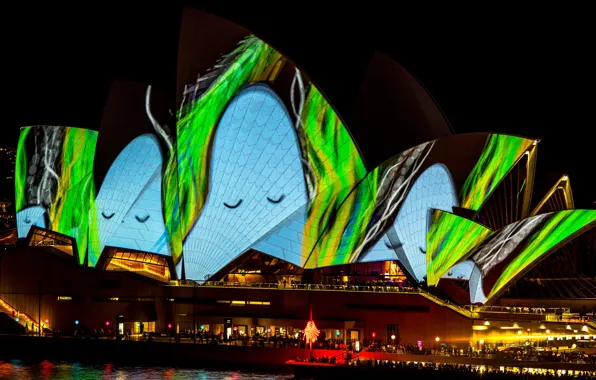 Night, the city, lights, green, glare, darkness, people, blue