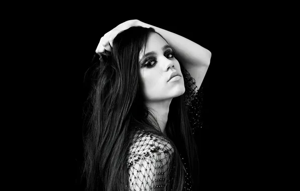 Look, pose, makeup, actress, black and white photo, Jenna Ortega, Jenna Ortega