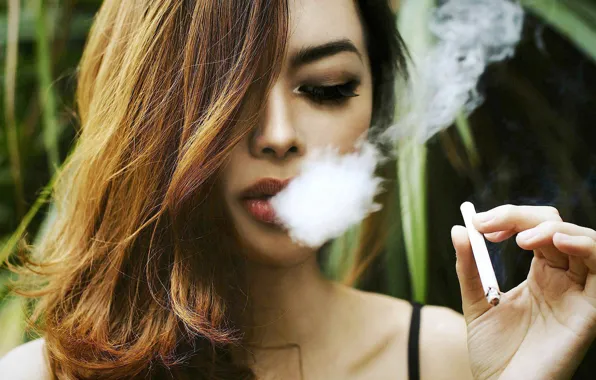 Picture look, girl, model, smoke, cigarette, Asian, Wylon To Hayashi