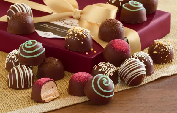 Chocolate, candy, box, chocolate, gift, candy, ribbon