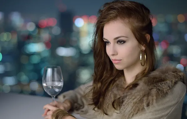 Eyes, water, girl, city, the city, hair, lips, Cup