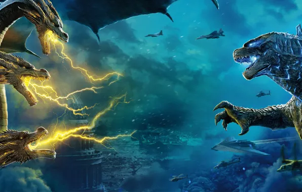 Background, fiction, zipper, dragon, monsters, poster, aircraft, Godzilla
