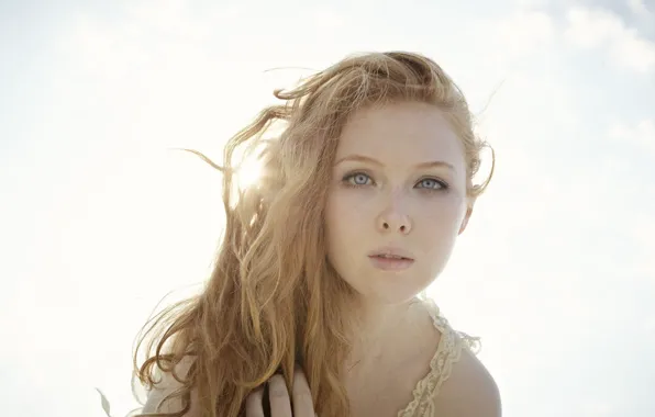 The sun, Girl, Look, Girl, Eyes, Actress, Red, Sun