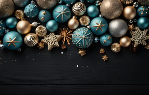 Decoration, the dark background, balls, New Year, Christmas, dark, golden, new year