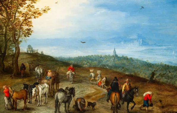 Picture, Jan Brueghel the elder, Panoramic Landscape with Travellers