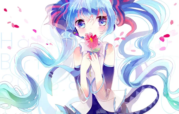 Picture flower, girl, petals, headphones, art, microphone, form, vocaloid