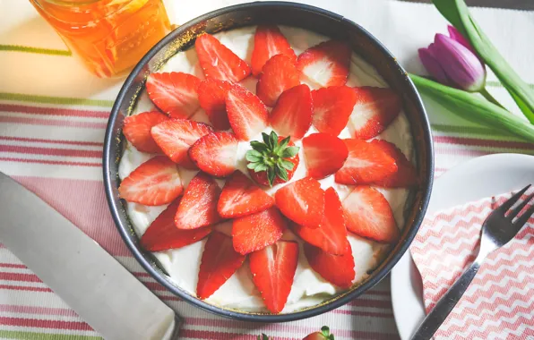 Strawberry, cake, cake, cream, dessert, cakes, sweet, strawberry