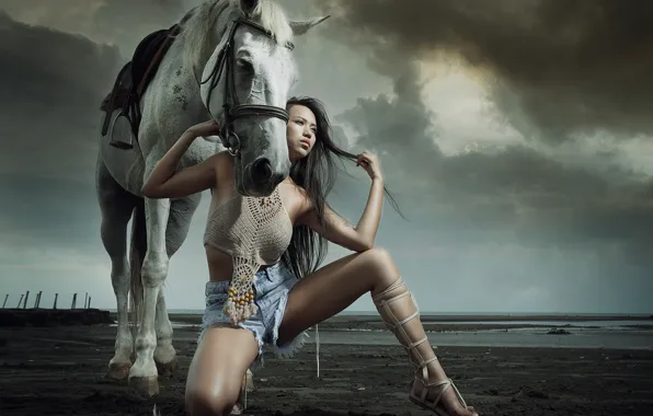 Picture girl, background, horse