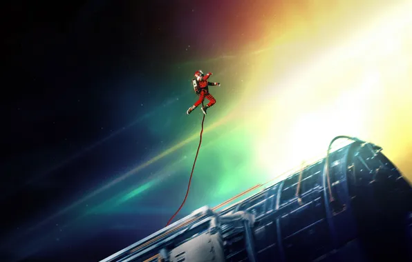Picture spaceship, poster, the suit, lights, astronaut, Ryan Gosling, the cable, Ryan Gosling