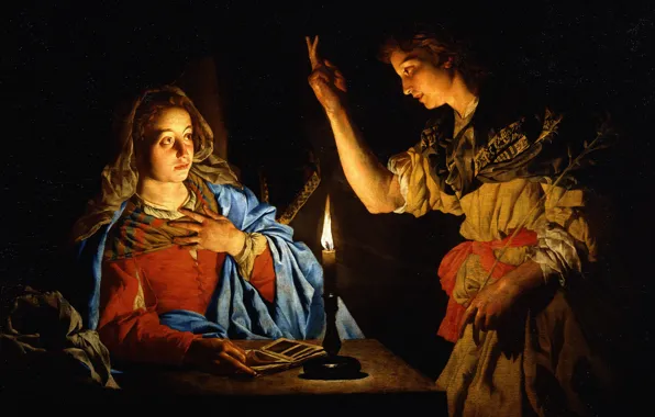 Picture, mythology, The Annunciation, Matthias Stom, Matthias Stom