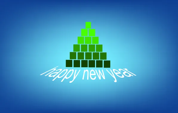 Picture blue, green, cubes, tree, minimalism, happy new year