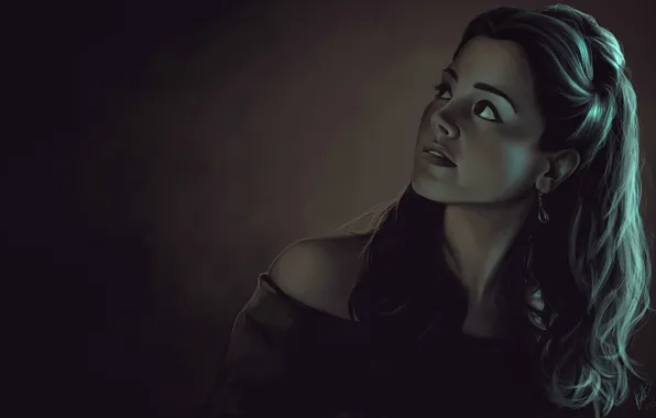 Look, girl, face, background, hair, earrings, dress, art