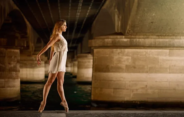 Picture bridge, dance, dress, grace, ballerina, Pointe shoes