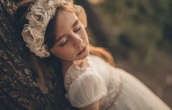 Picture trees, face, mood, girl, wreath