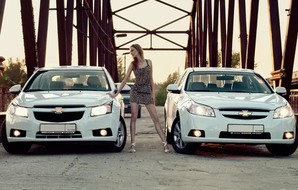 Picture girl, bridge, Girls, Chevrolet, white car