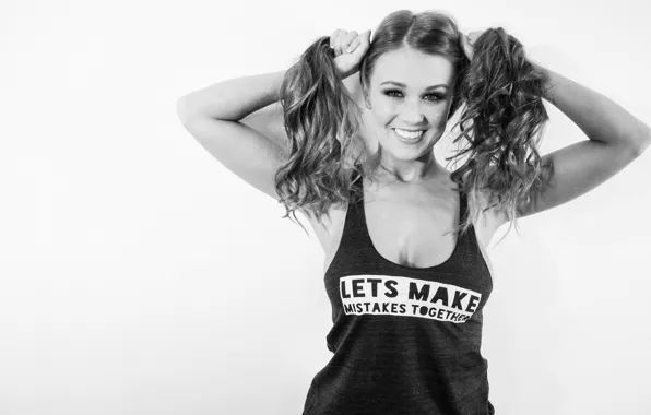 Girl, woman, smile, model, black and white, tank, female, Leanna Decker