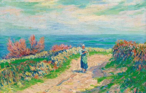 Landscape, picture, Henri Sea, Henry Moret, The road by the Sea