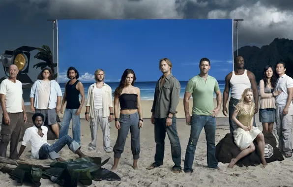Picture beach, island, Lost, Josh Holloway, to stay alive, Daniel Dae Kim, Matthew Fox, Evangeline Lilly