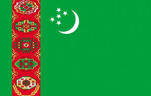 Flag, green, ornament, Turkmenistan