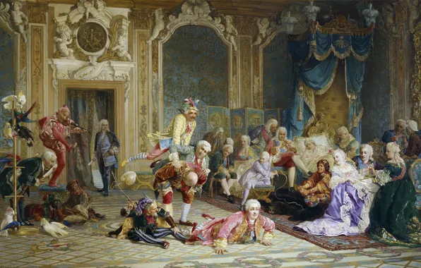 Picture Canvas, oil., 1872, (1836-1901), Valery JACOBI, Jesters at the court of Empress Anna Ioannovna