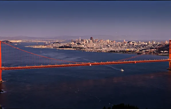 Picture USA, Golden Gate Bridge, vintage, San Francisco, dusk, bay, aerial