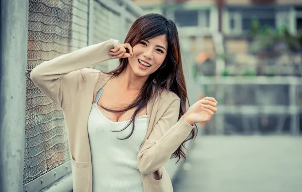 Girl, smile, Asian, bokeh