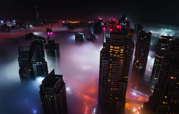 City, lights, Dubai, night, buildings, skyscrapers, cityscape, UAE