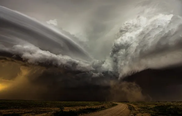 Road, the storm, field, the sky, landscape, clouds, nature, rain