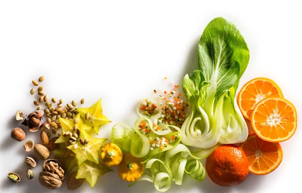 Nuts, vegetables, salad, Mandarin