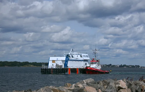 Clouds, stones, shore, Bay, towing