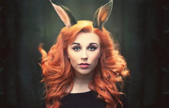 Makeup, piercing, ears, the red-haired girl