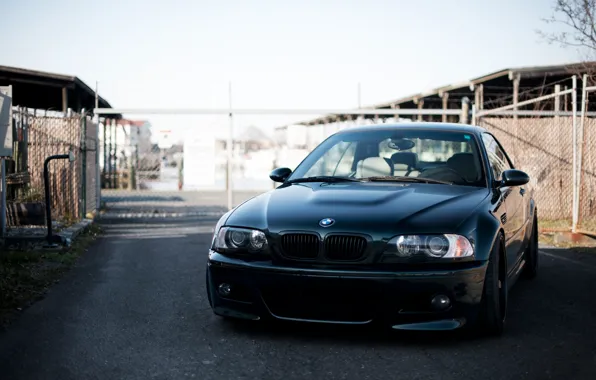 The sky, black, bmw, BMW, the fence, black, the front, e46