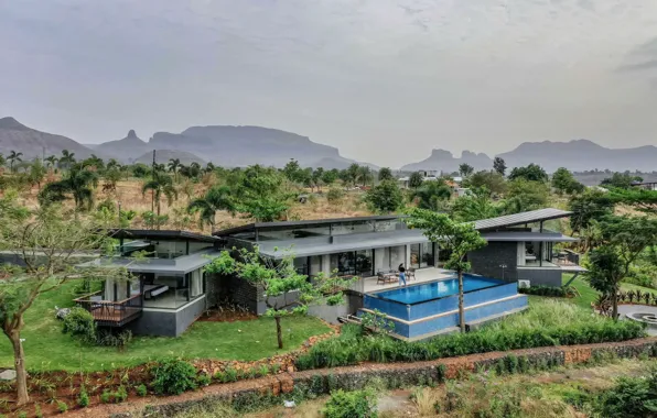 Pool, India, architecture, terrace, India, modern villa, by Atelier Landschaft, Nashik