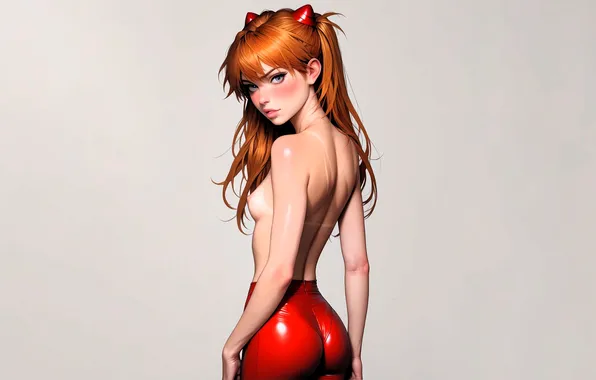 Chest, girl, anime, red, pants, Evangelion, Asuka, AI art