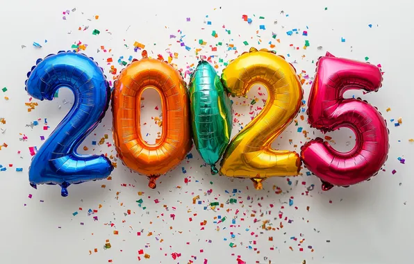 Figures, white background, New year, colorful, bright colors, date, inflatable, 2025