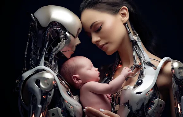 FAMILY, BABY, WIRE, CHILD, MECHANISMS, ROBOT, ANDROID, HUGS
