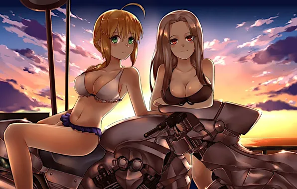 Girls, anime, motorcycle
