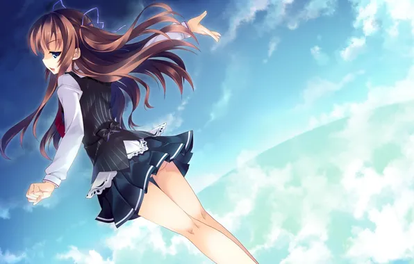 The sky, girl, art, form, back, game cg, guardian☆place, ootori aoi
