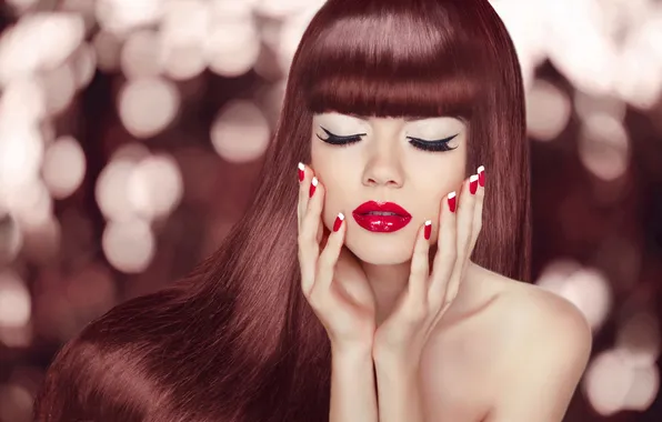 Sexy, redhead, hands, nails, makeup