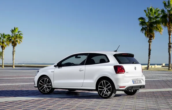 Picture white, photo, Volkswagen, car, side, 2014, Polo GTI