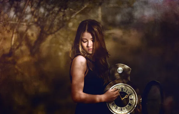 Girl, time, background, watch