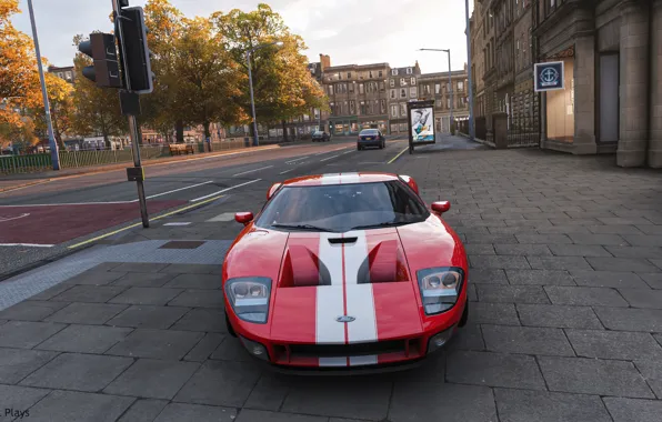 Red, game, ford, road, street, ford gt, forza, afternoon