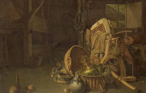 Picture trees, oil, picture, Frances Cornelis Knoll, Still life in the Stables